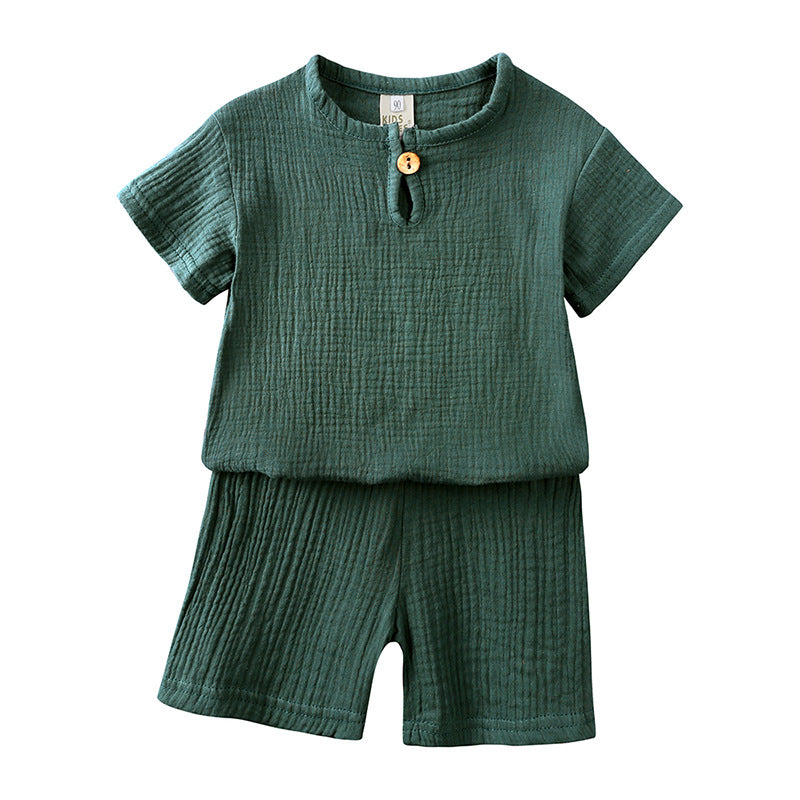 Wholesale Set of Children's Cotton and Linen Button Baby Clothes